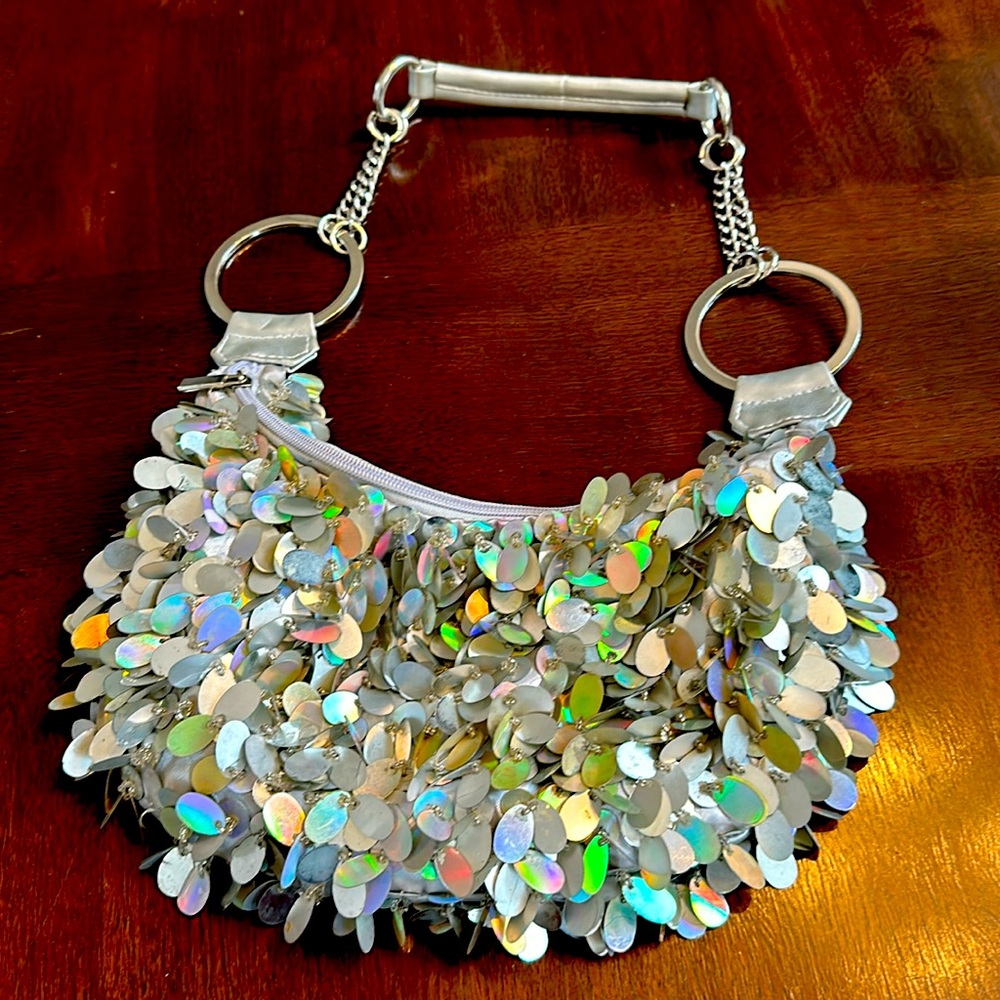 Silver sequin purse fun date night purse  (used )